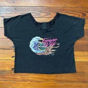 Rare vintage 90s 3D Emblem Harley eagle & feather lace trim v-neck baby tee